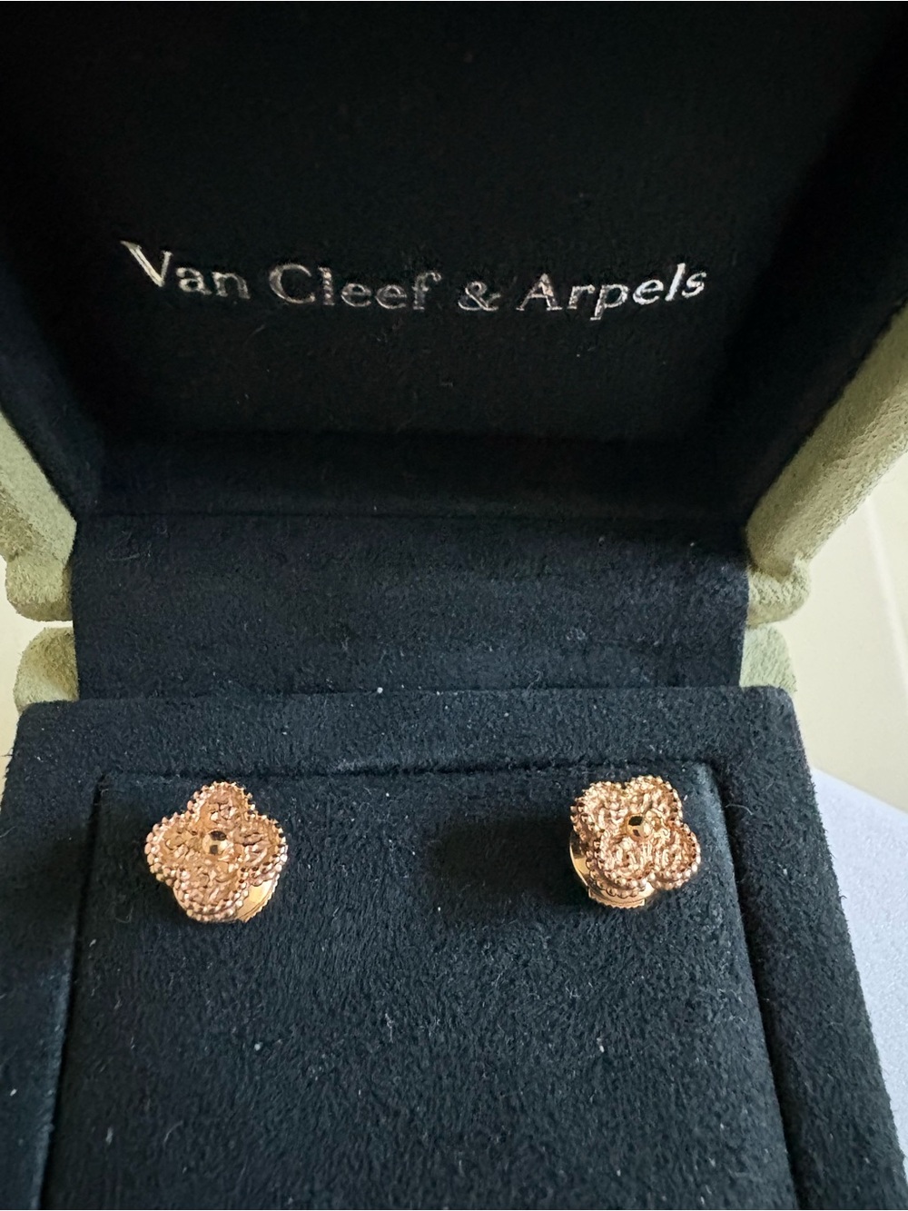 Van Cleef & Arpels Textured Rose Gold Alhambra Stud Earrings
